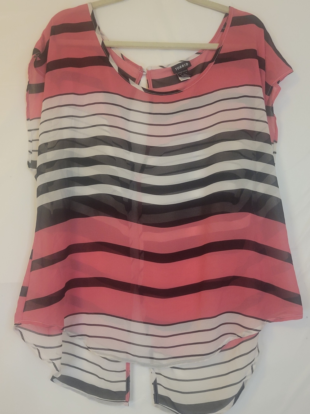 torrid Coral, Black & White Striped Cap Sleeve Blouse